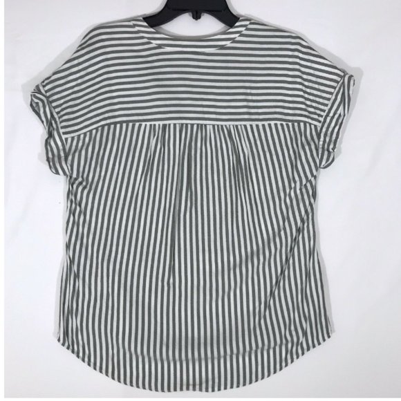 Jones new york | women's grey and white striped short sleeved blouse - Picture 8 of 11